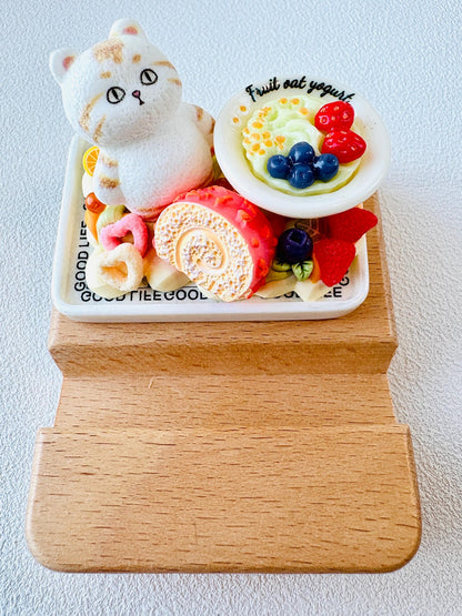 Cat Theme Personalized Engraving Phone Stand Kitten Wooden Phone Support Unique Phone Holder Desk Decor Adorable Gift