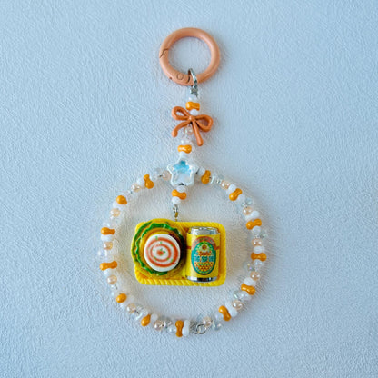 Miniature Food Themed Keychain Handmade Beaded Bag Charm Kawaii Hanging Decor