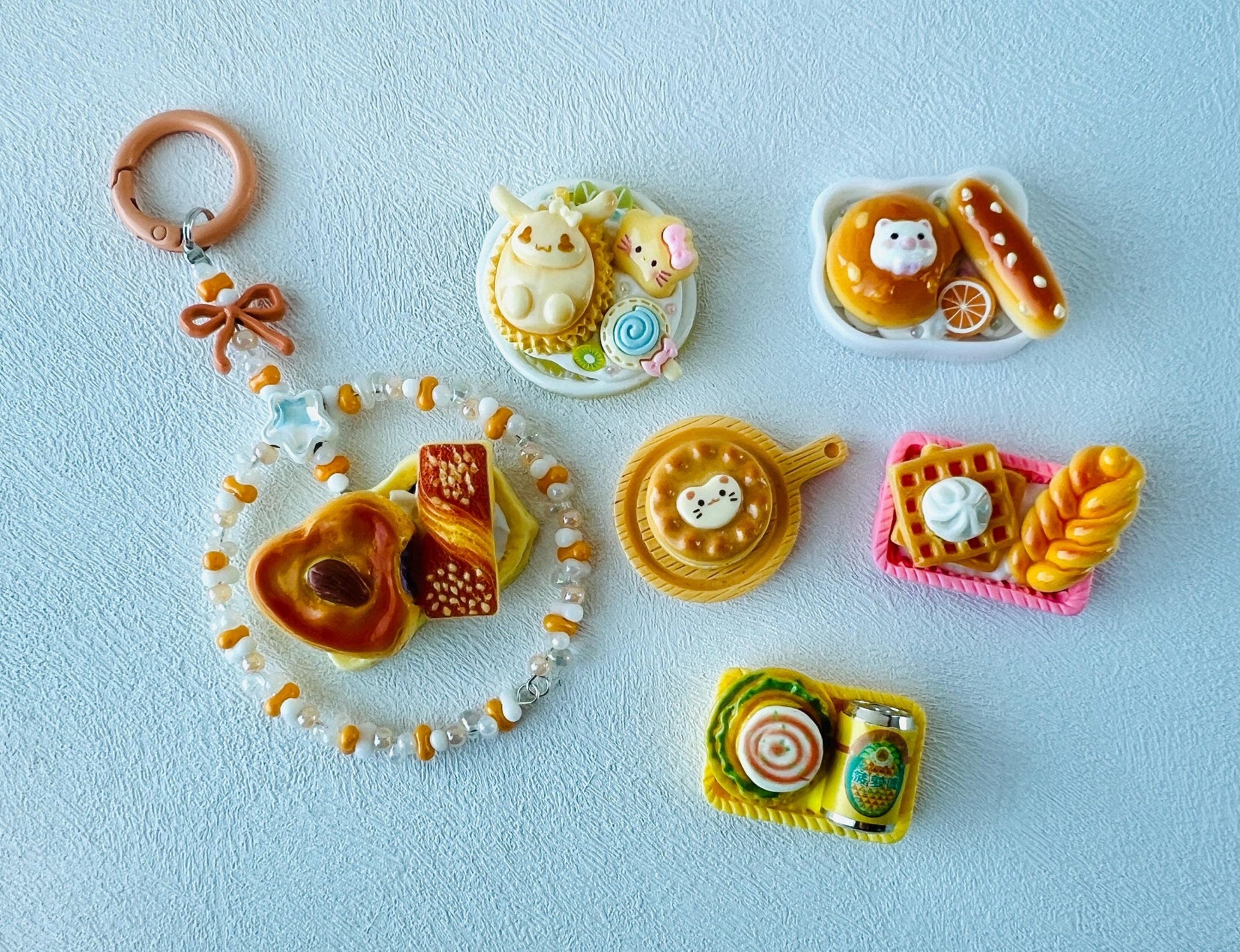 Miniature Food Themed Keychain Handmade Beaded Bag Charm Kawaii Hanging Decor