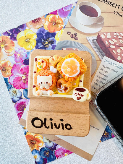 Custom Name Engraving Phone Stand Cute Cat Lovers Wooden iPhone Holder Personalized Gift Desk Decoration Cute Birthday Gifts