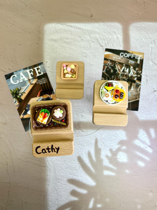 Personalized Phone Stand Food Theme Name Engraved Wooden Phone Stand Personalized Gift Desk Decoration Birthday Gift Idea