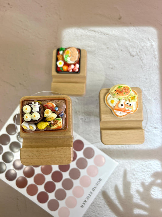 Cute Personalized Phone Stand Asian Food Theme Wooden Phone Holder Name Engraved Personalized Gift Desk Decoration Kawaii Phone Stand