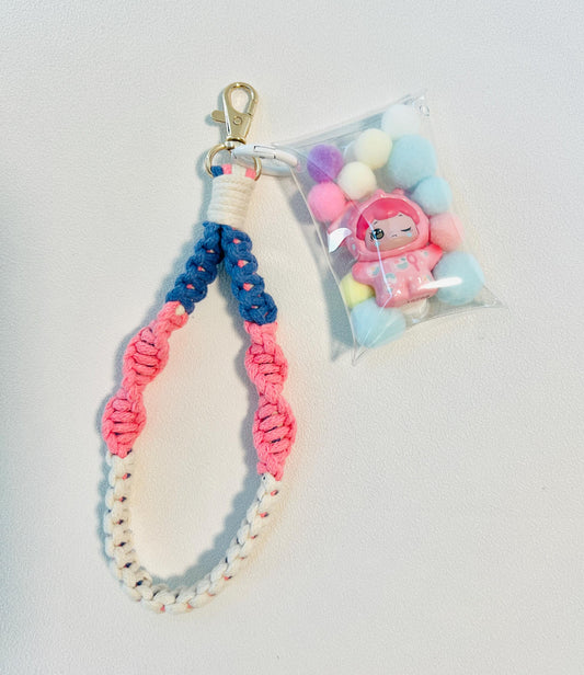 Braided Wrist Strap with Cute Figurine in PVC Bag Colorful Phone Chain Lovely Keychain Bag Accessories Phone Accessories