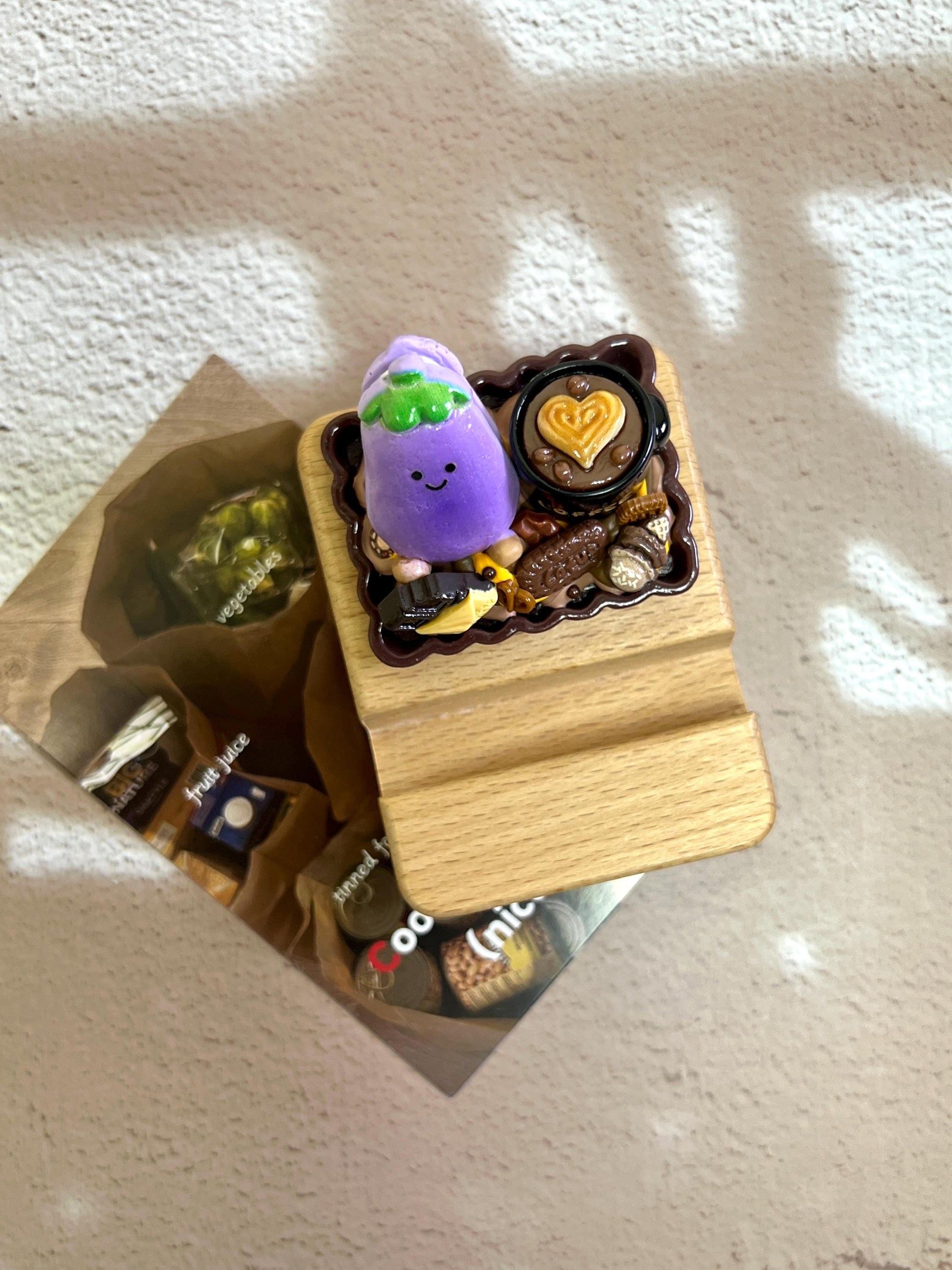 Cute Personalized Phone Stand Veggie & Fruits Name Engraved Wooden Phone Holder Personalized Gift Desk Decorative One-of-a-kind phone stand