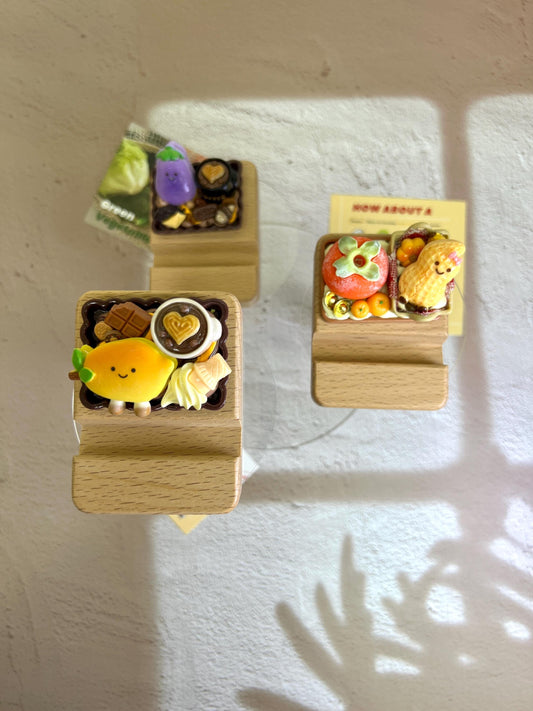 Cute Personalized Phone Stand Veggie & Fruits Name Engraved Wooden Phone Holder Personalized Gift Desk Decorative One-of-a-kind phone stand