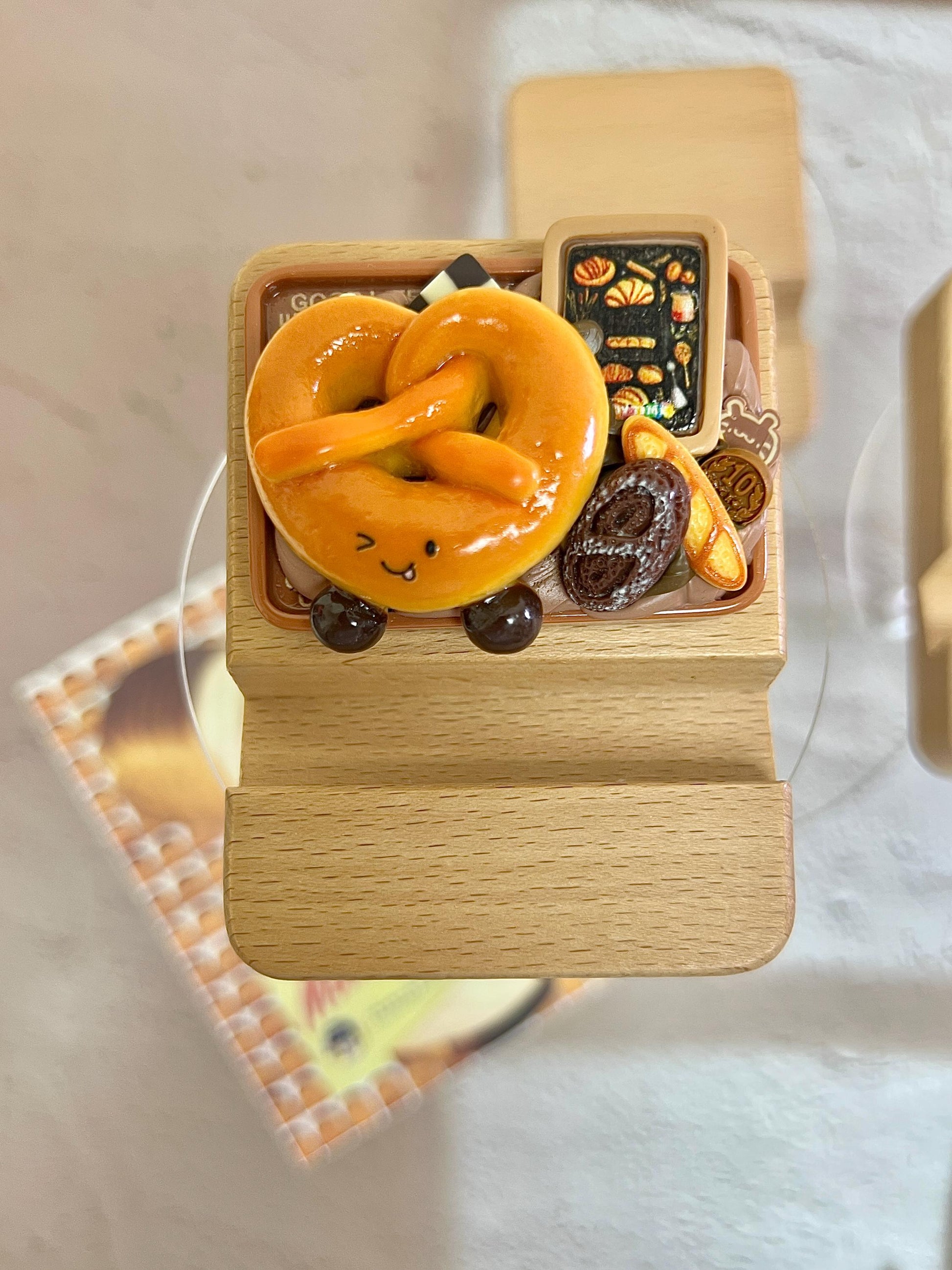Personalized Phone Stand Cute Pastry Theme Wooden iPhone Holder Personalized Gift Desk Decoration Cute Custom Gift Foodie Gift