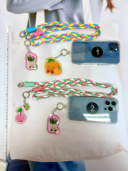 Cute Food Key Chain Set x 2 with Long Strap | Smiling Food Phone Accessory Cutecore Food Bag Accessories Kawaii Acrylic Keychain Gift