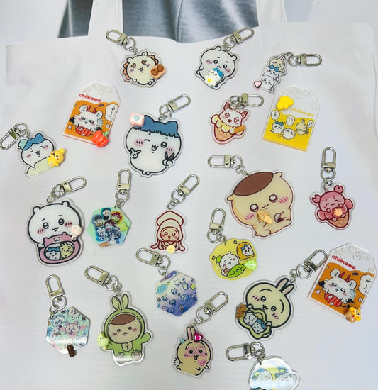 Chiikawa Keychain Decorated with Resin Charms | Kawaii Charm Bag Charm Handmade Accessory Acrylic Keychain Gift