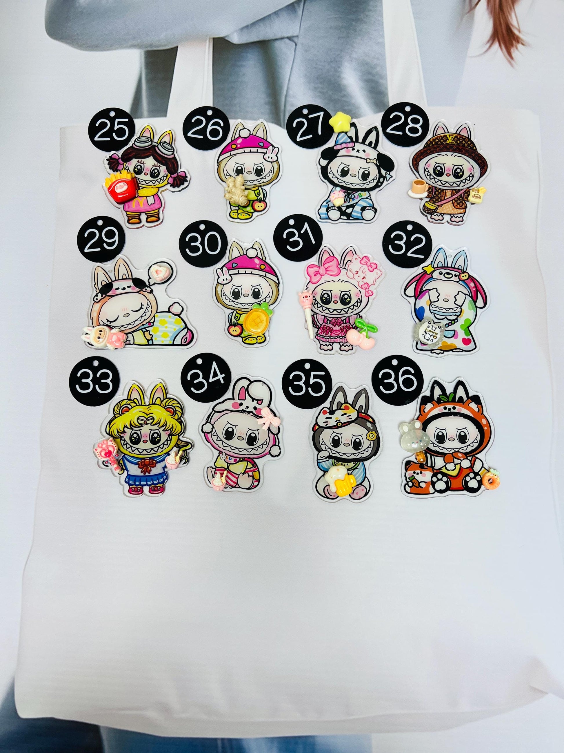 Labubu Keychain Decorated with Resin Charms | Labubu Bag Accessory Phone Charm Handmade Acrylic Keyring Gift