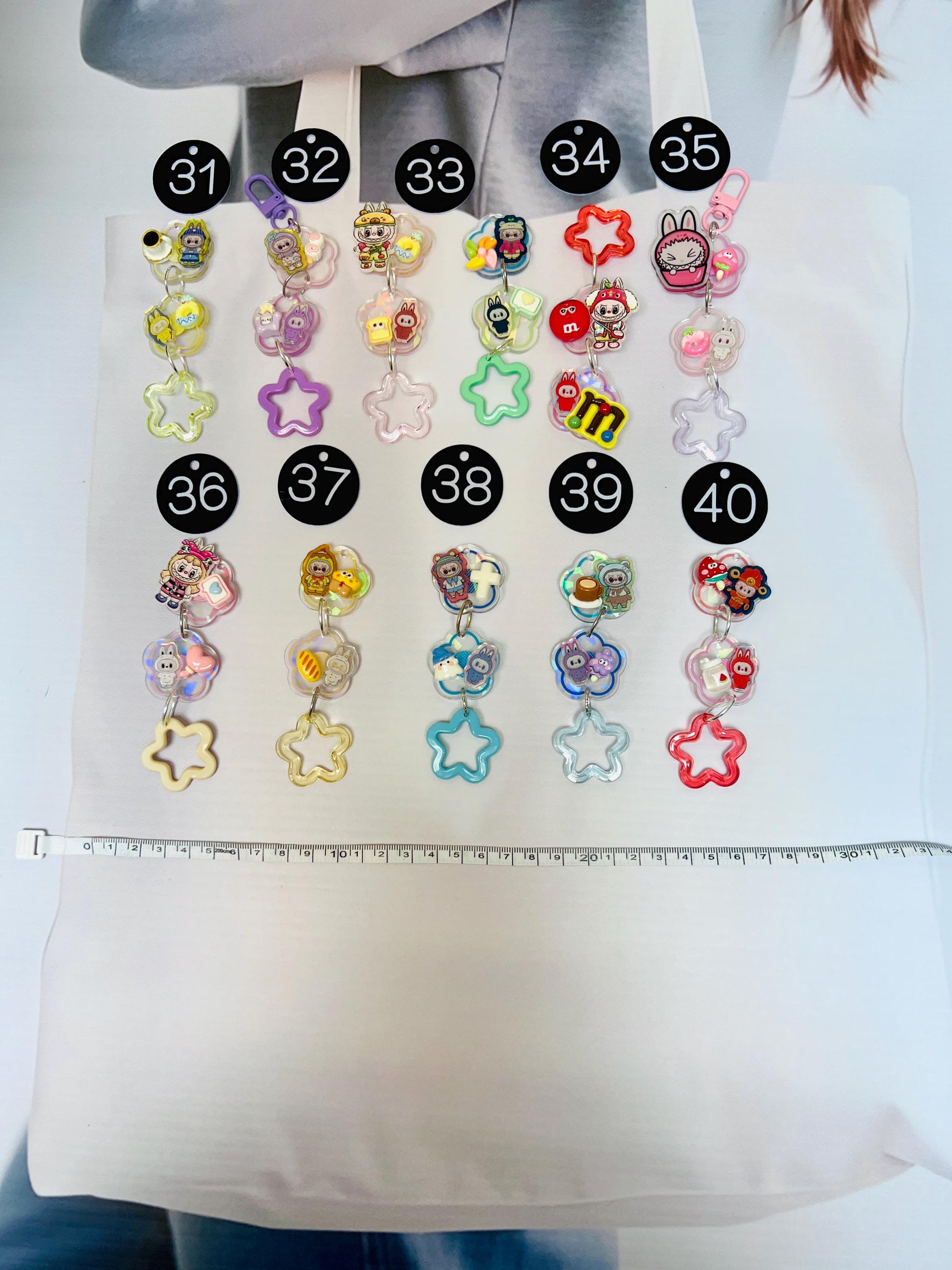 Labubu Keychain Decorated with Charms | Labubu Bag Charm Handmade Acrylic Keychain Gift