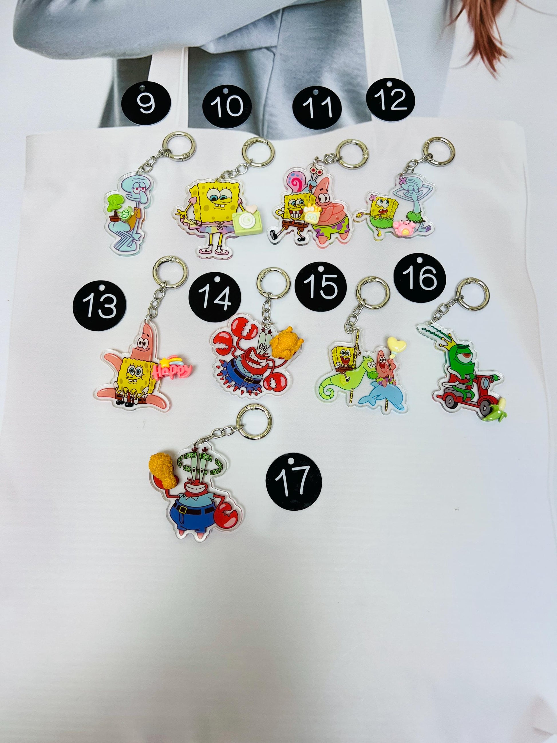 SpongeBob Keychain Decorated with Resin Charms | Kawaii Charm Bag Charm Handmade Accessory Acrylic Keychain Gift