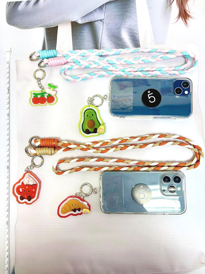 Cute Food Key Chain Set x 2 with Long Strap | Smiling Food Phone Accessory Cutecore Food Bag Accessories Kawaii Acrylic Keychain Gift