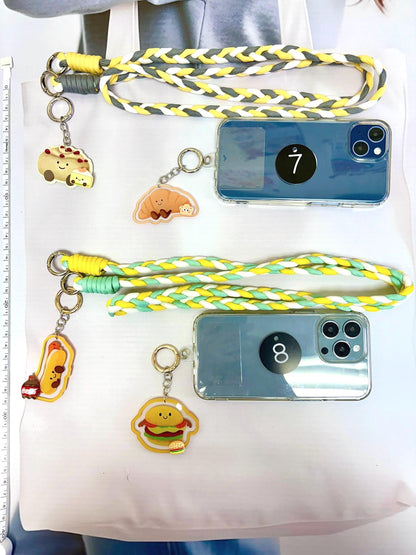 Cute Food Key Chain Set x 2 with Long Strap | Smiling Food Phone Accessory Cutecore Food Bag Accessories Kawaii Acrylic Keychain Gift