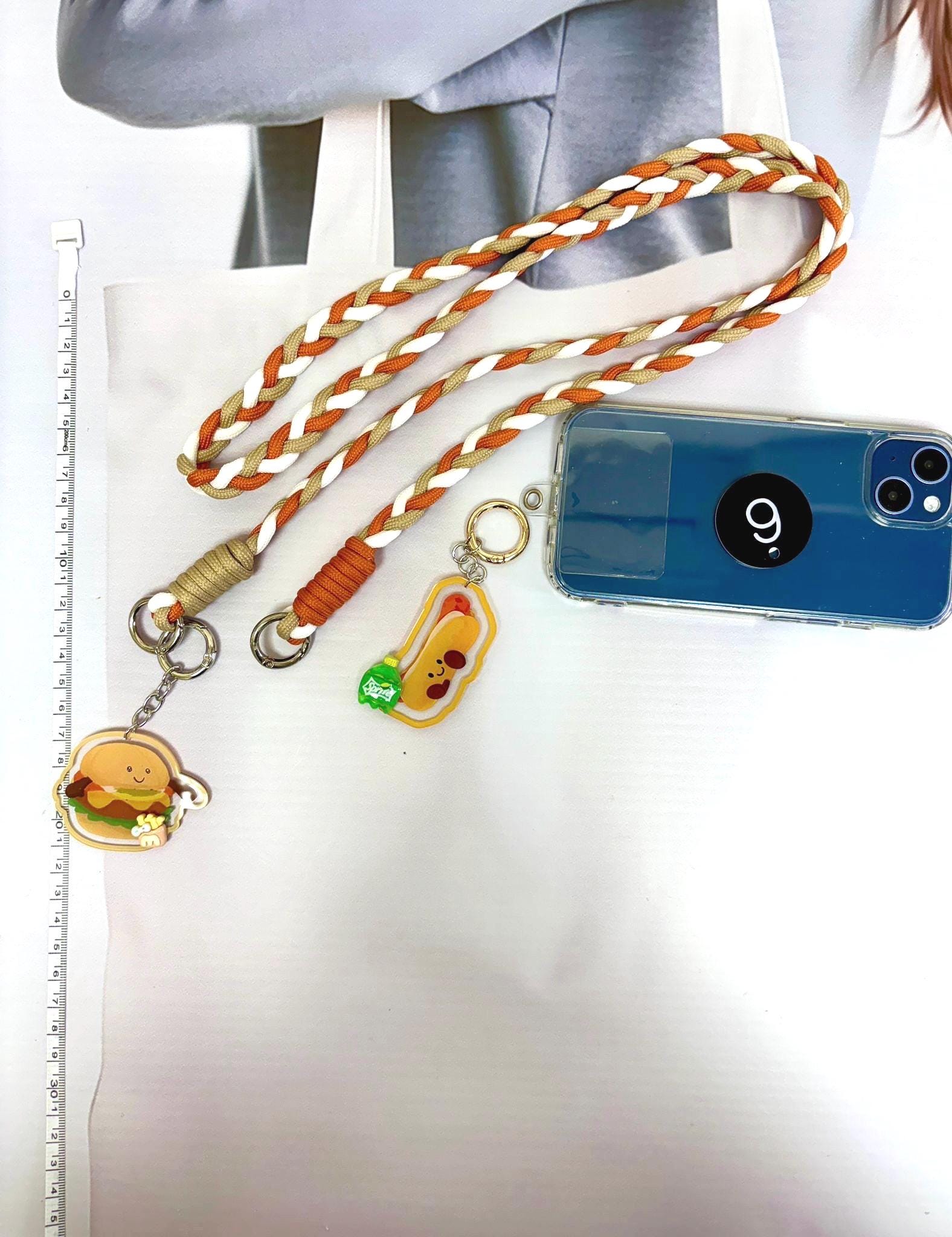 Cute Food Key Chain Set x 2 with Long Strap | Smiling Food Phone Accessory Cutecore Food Bag Accessories Kawaii Acrylic Keychain Gift