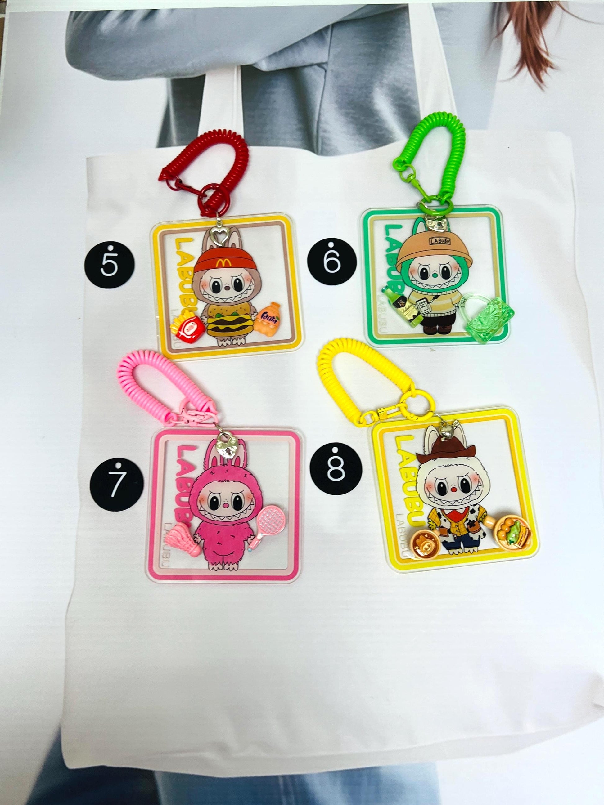 Labubu Keychain Decorated with Resin Charms | Labubu Bag Accessory Phone Charm Handmade Acrylic Keyring Gift