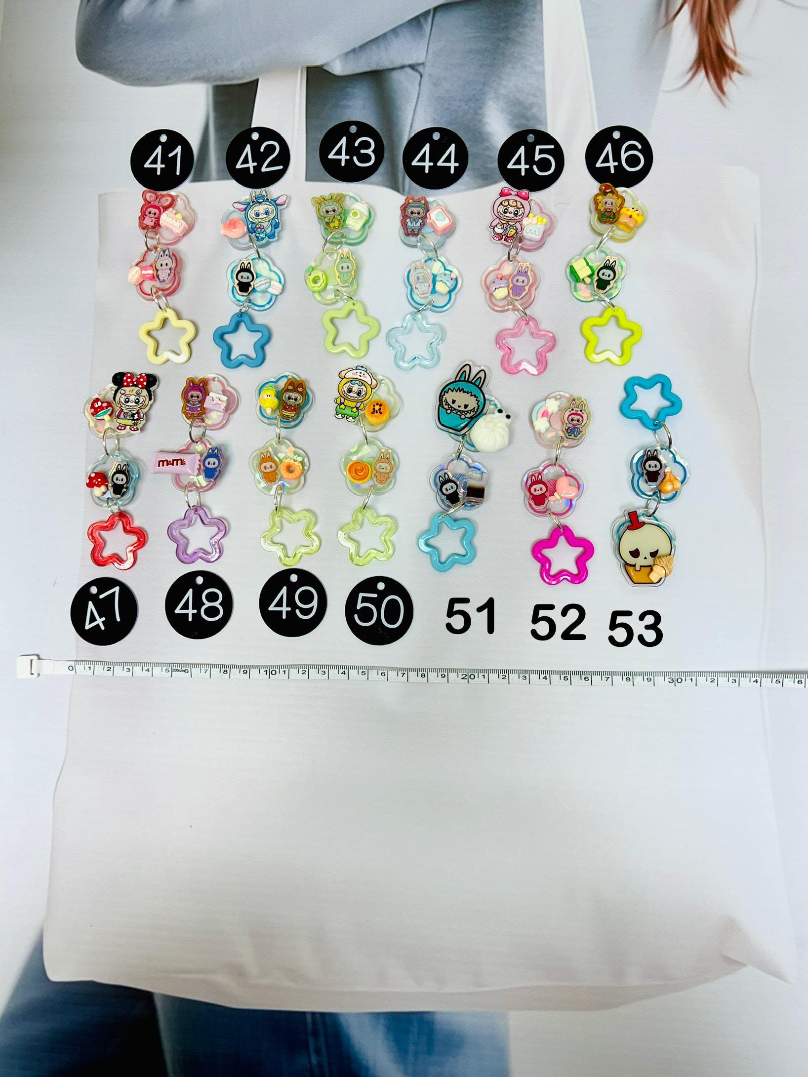 Labubu Keychain Decorated with Charms | Labubu Bag Charm Handmade Acrylic Keychain Gift