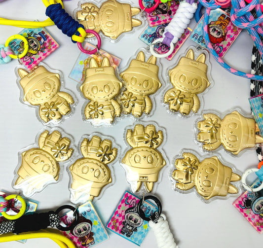 Labubu Golden Charm with Long Phone Strap | Labubu Bag Charm Keychain Accessory