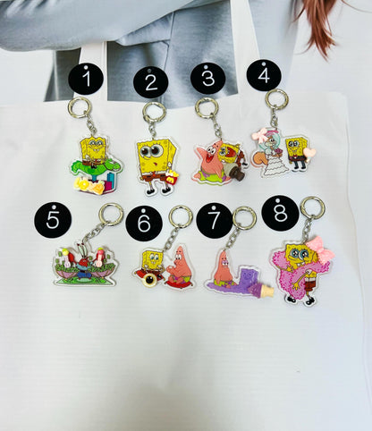 SpongeBob Keychain Decorated with Resin Charms | Kawaii Charm Bag Charm Handmade Accessory Acrylic Keychain Gift