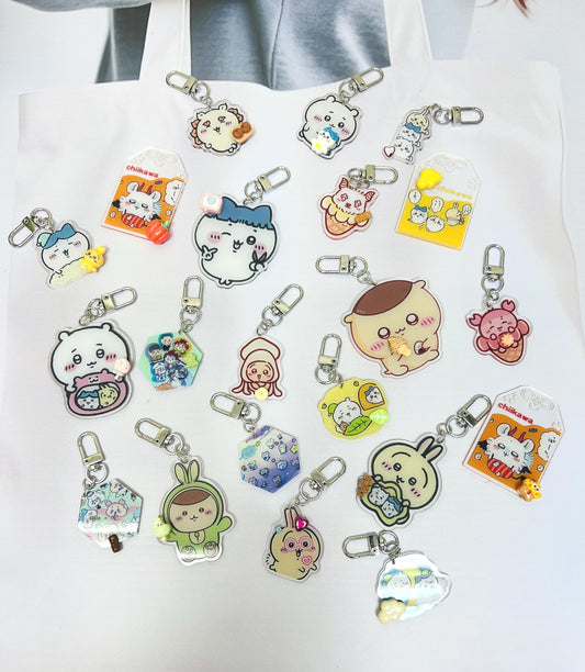 Chiikawa Keychain Decorated with Resin Charms | Kawaii Charm Bag Charm Handmade Accessory Acrylic Keychain Gift