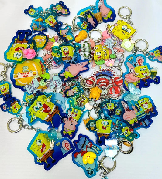 SpongeBob Keychain Decorated with Resin Charms | Kawaii Charm Bag Charm Handmade Accessory Acrylic Keychain Gift