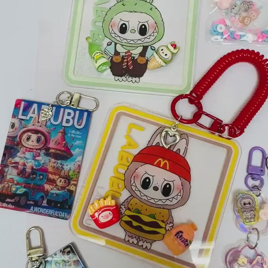 Labubu Keychain Decorated with Resin Charms |  Labubu Bag Accessory Phone Charm  Handmade Acrylic Keyring Gift