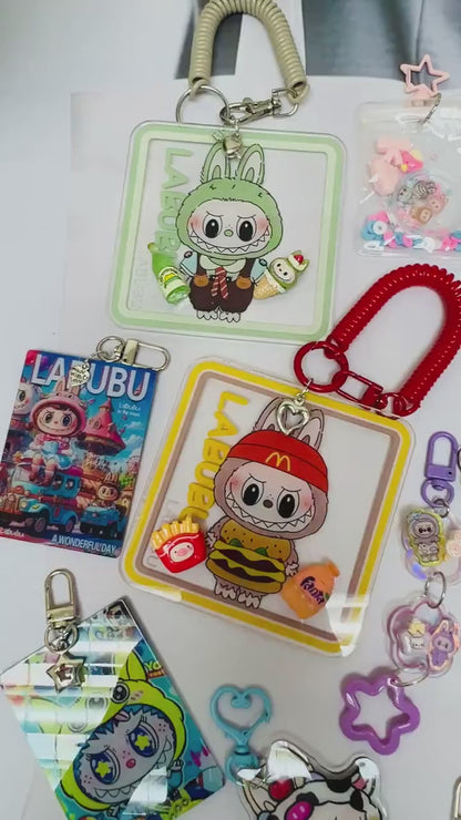 Labubu Keychain Decorated with Resin Charms |  Labubu Bag Accessory Phone Charm  Handmade Acrylic Keyring Gift