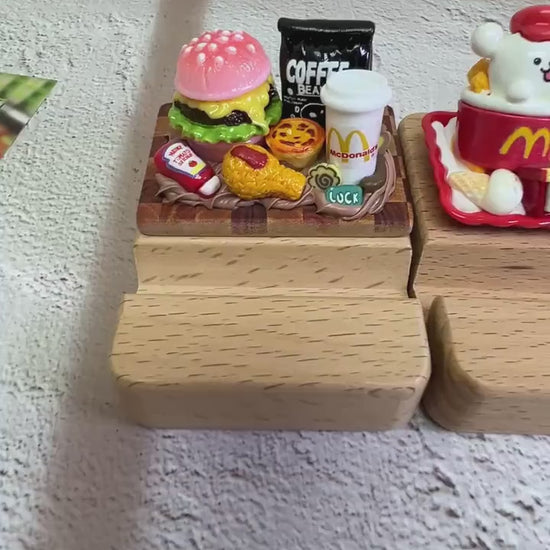 Personalized Phone Stand Fast Food Theme Name Engraved Wooden Phone Stand Personalized Gift Desk Decoration Kawaii Gift