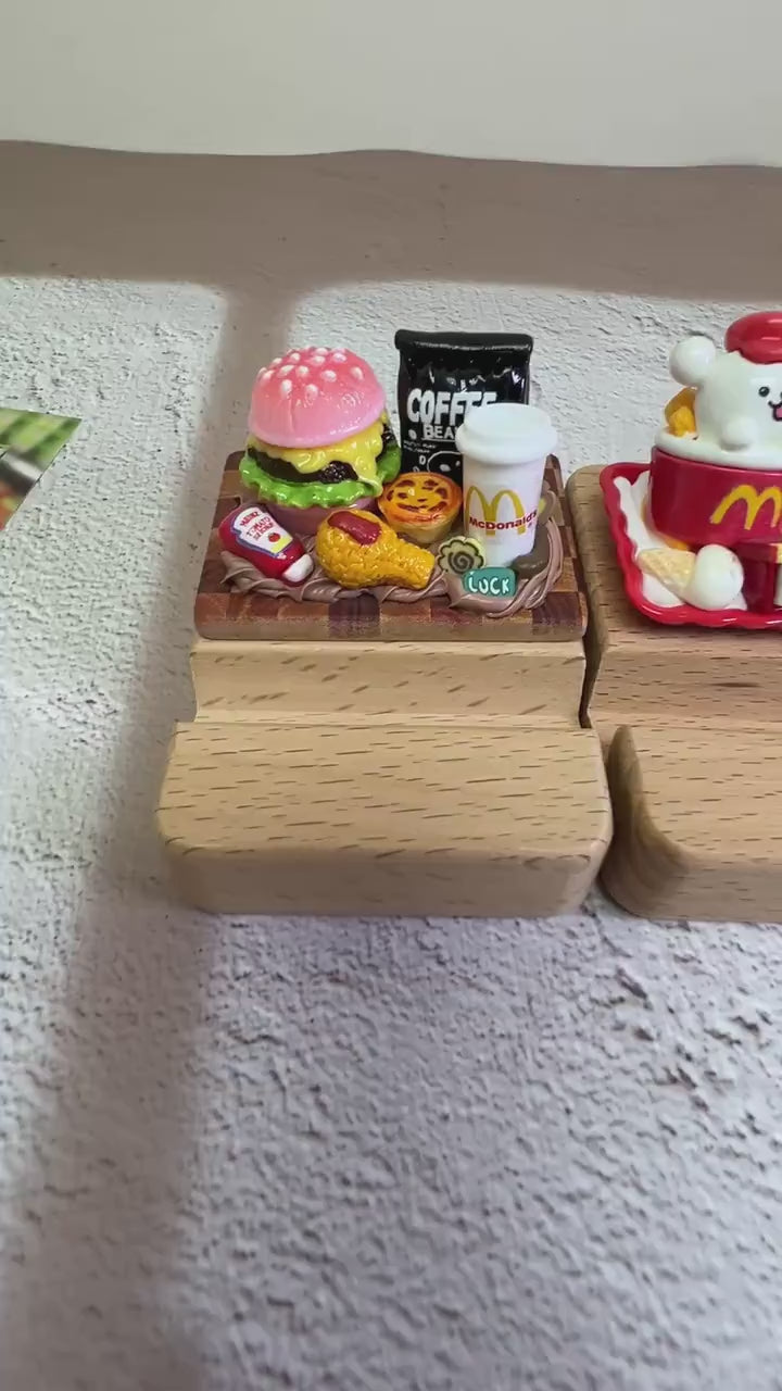Personalized Phone Stand Fast Food Theme Name Engraved Wooden Phone Stand Personalized Gift Desk Decoration Kawaii Gift