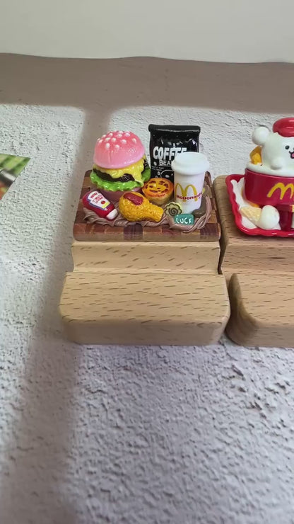 Personalized Phone Stand Fast Food Theme Name Engraved Wooden Phone Stand Personalized Gift Desk Decoration Kawaii Gift